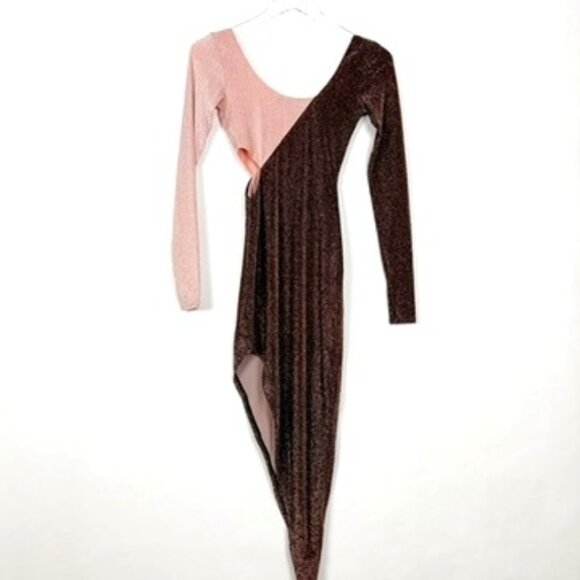 NEW Naked Wardrobe Dress Womens Size XS Brown Pink Cutout Long Sleeve Side Slit - Picture 14 of 16
